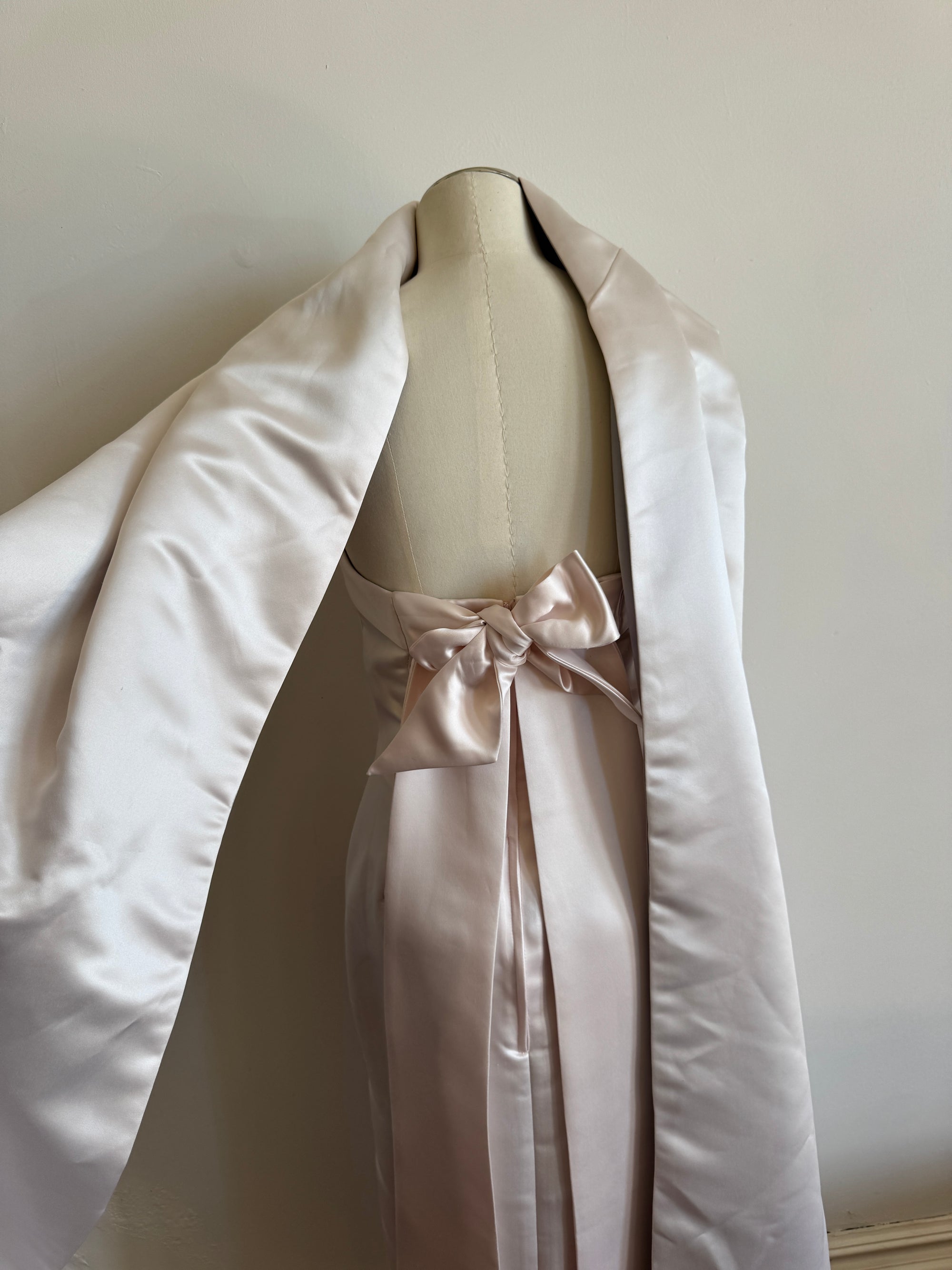 Vintage 90s Satin Classic Bow Bridesmaid Dress with Large Sash Baby Pink
