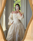 Vintage 90s Silk Dupion Off Shoulder Rosette Bridal Ballgown