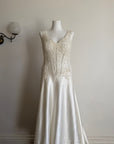 Vintage 90s Italian Naked Embroidered Satin Wedding Dress