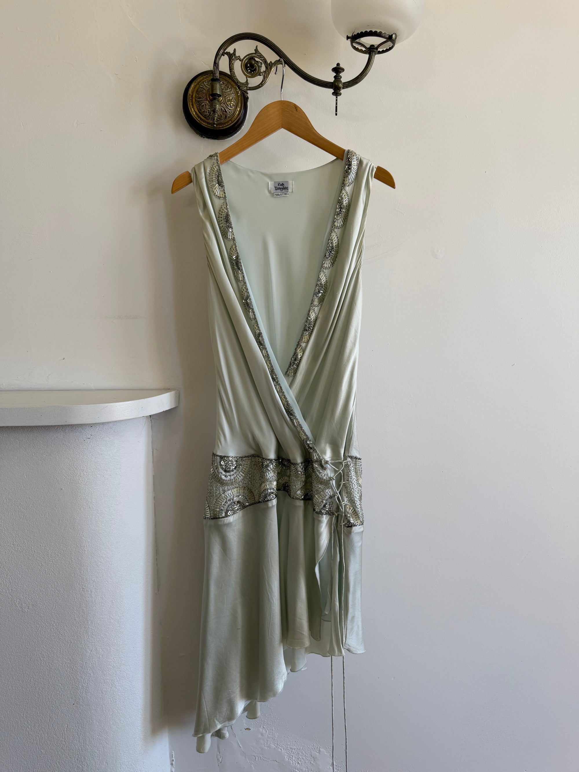Vintage Y2K Pure Silk Drop Waist Beaded Mini Ice
