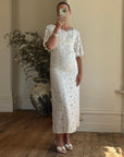 Vintage 60s Embroidered Floral Bridal Midi