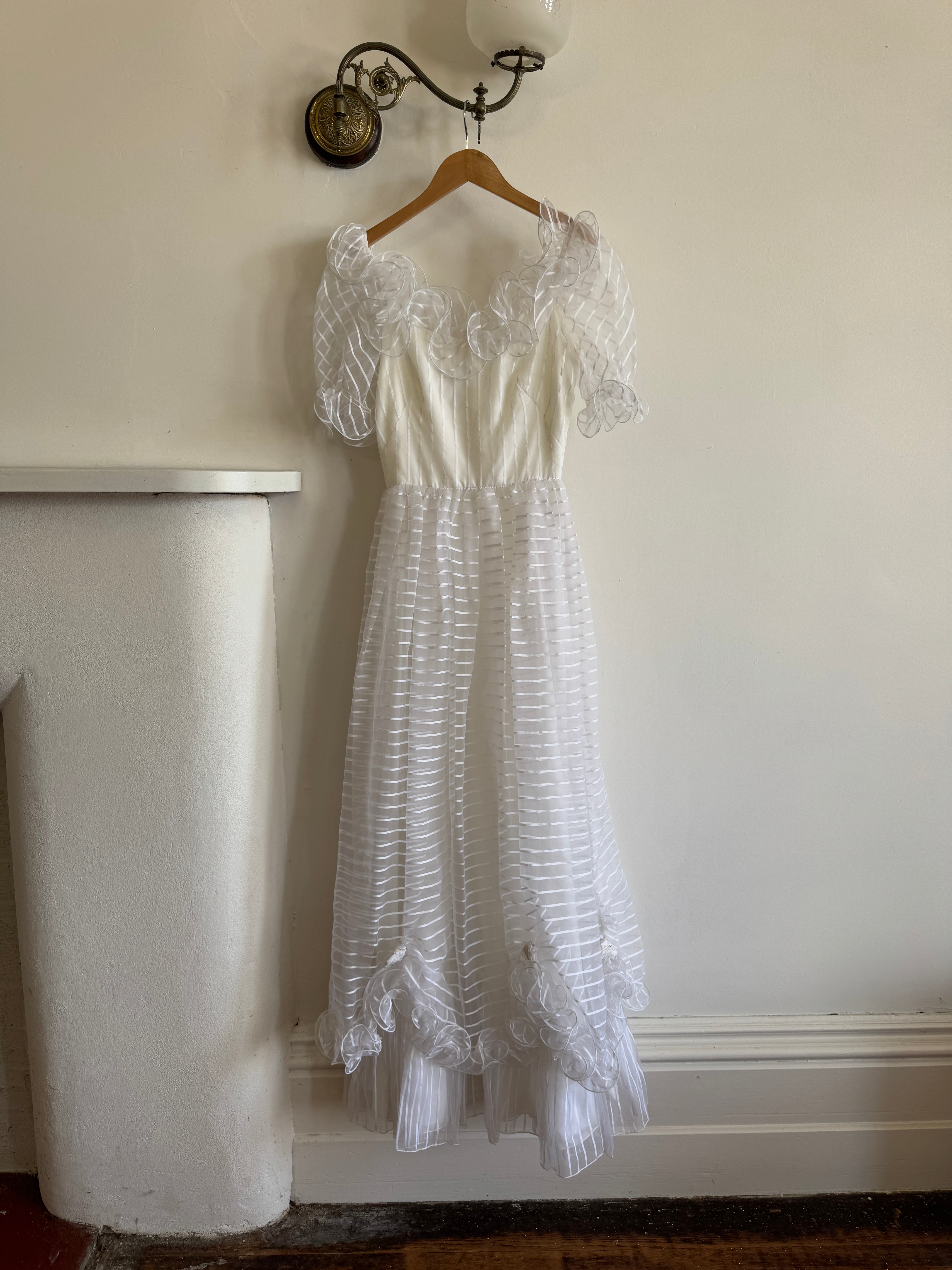 Vintage 70s Organza Sheer Stripe Wedding Dress