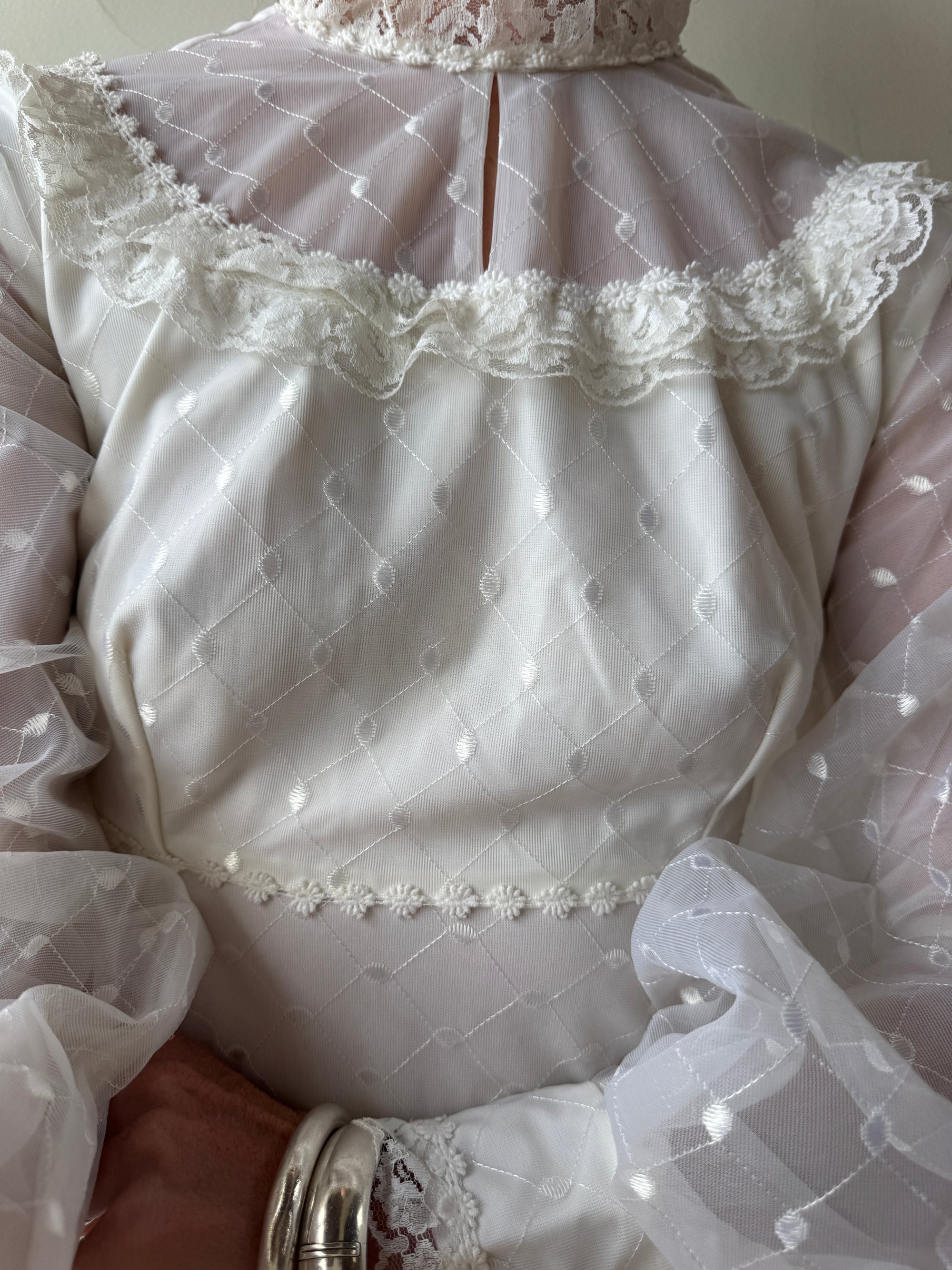 Vintage 70s Swiss Dot Prairie Wedding Dress