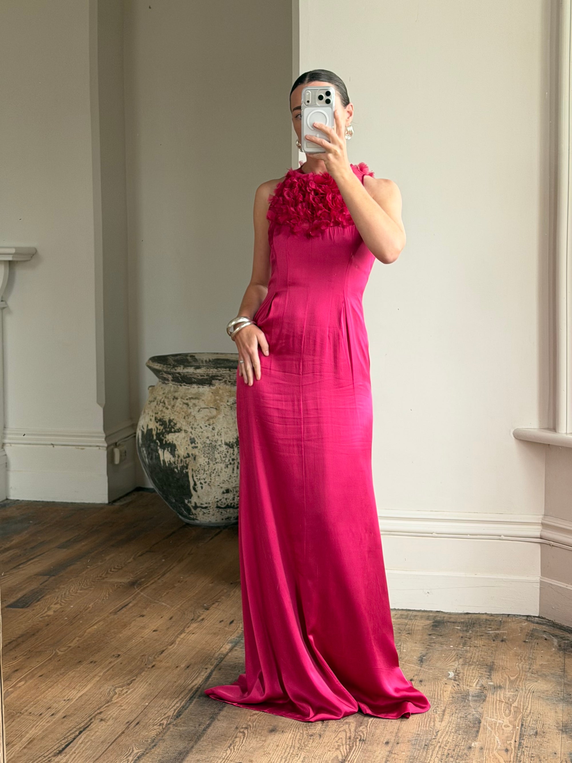 Vintage Valentino Pure Silk Organza Petal Gown Fuschia