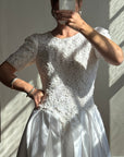 Vintage 80s Rope Embroidered Taffeta Wedding Gown