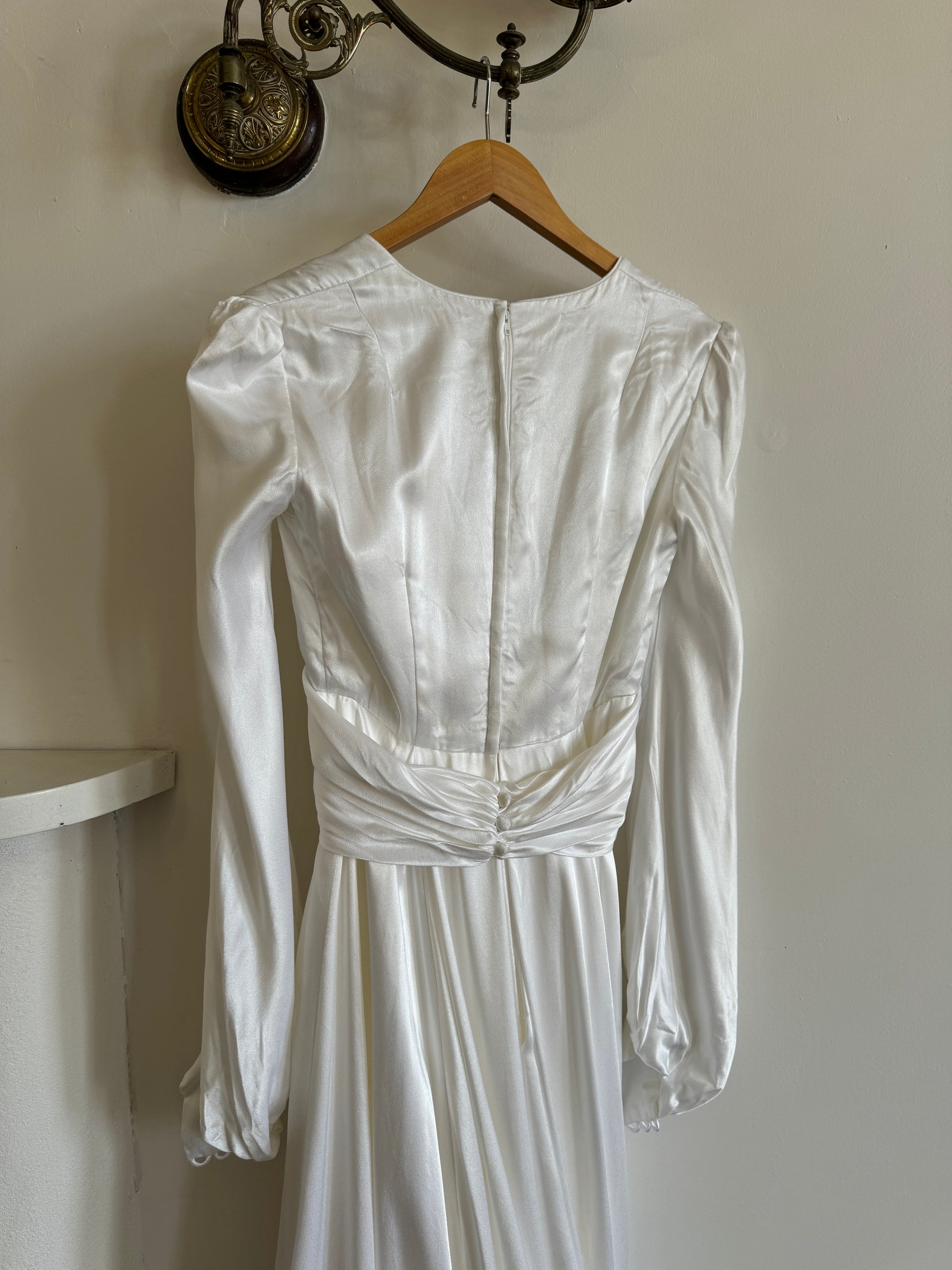 Vintage 60s Ivory Satin Draped Wedding Dress With Train