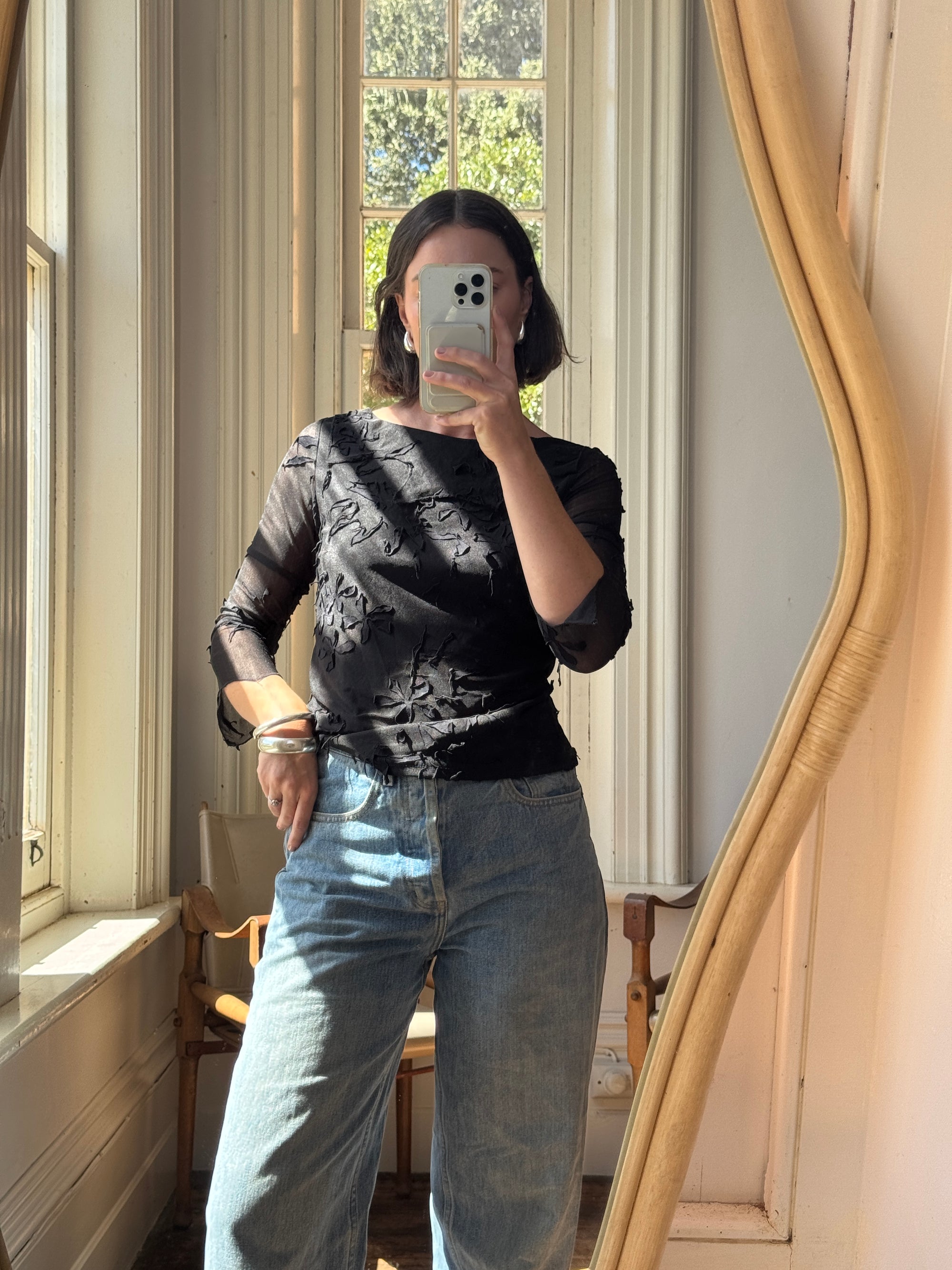 Vintage 90s Sheer Mesh Top Noir