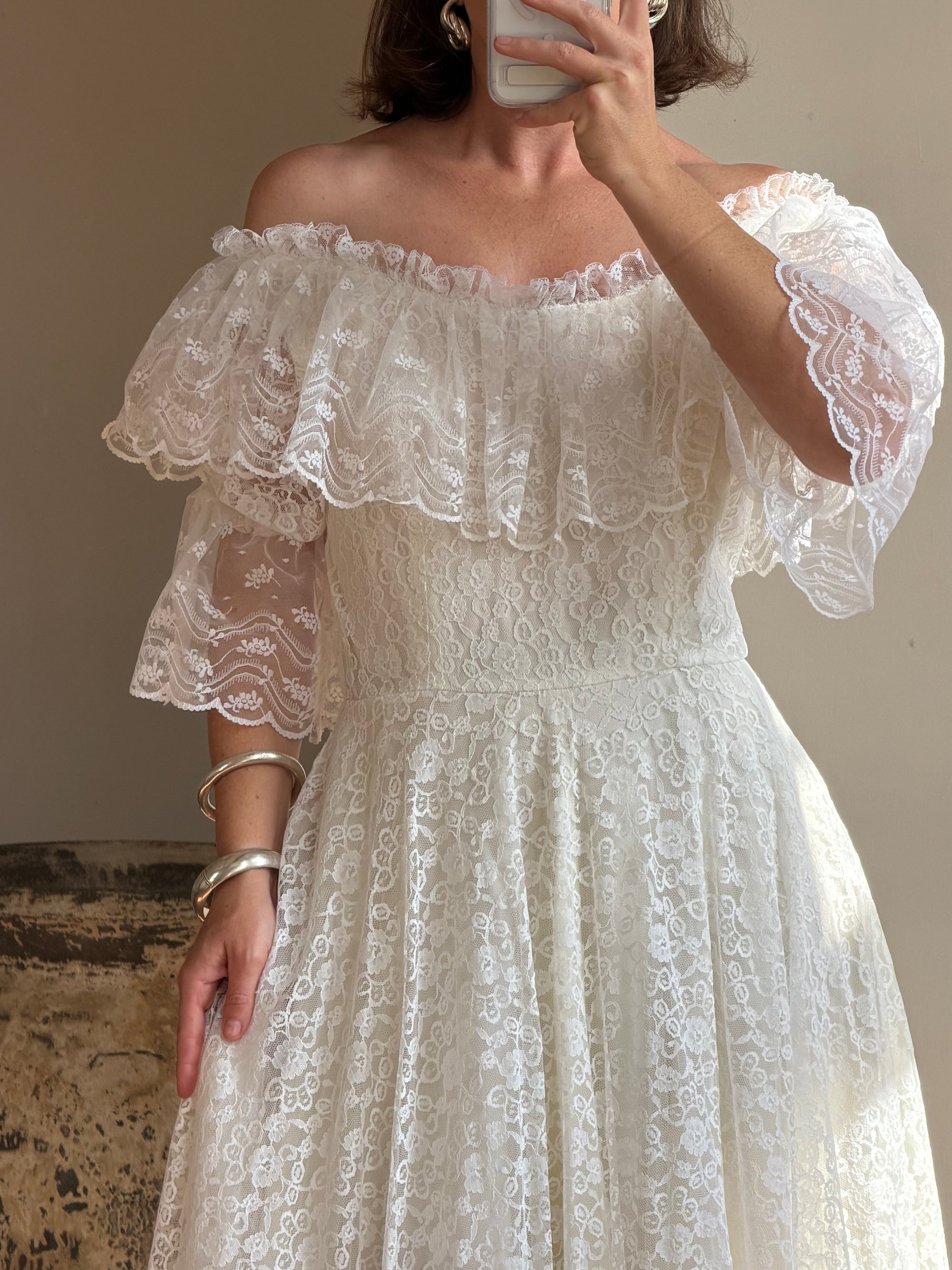 Vintage 70s Lace Prairie Wedding Dress