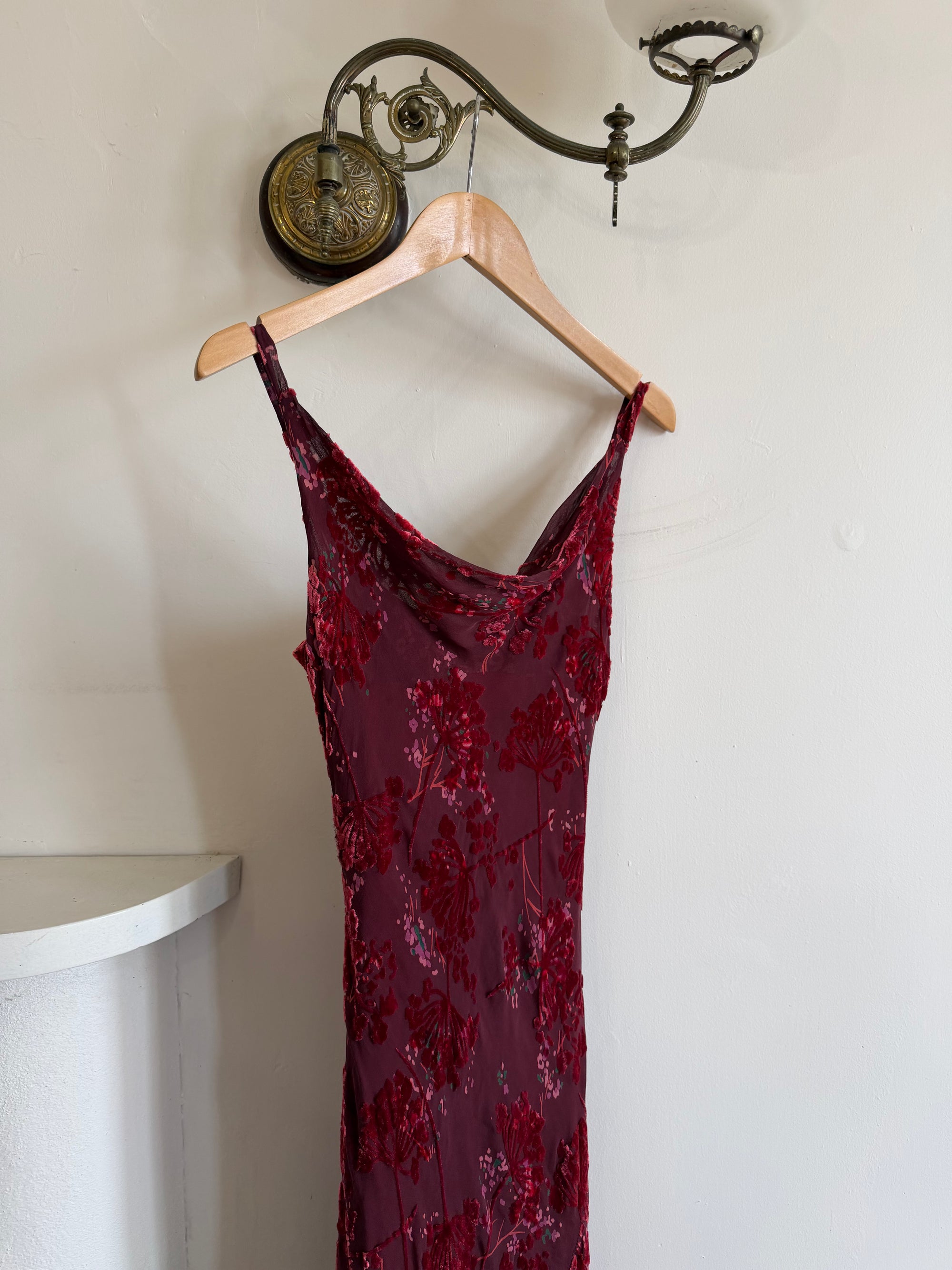 Vintage 90s Burnt Velvet Cowl Neck Dress Plum