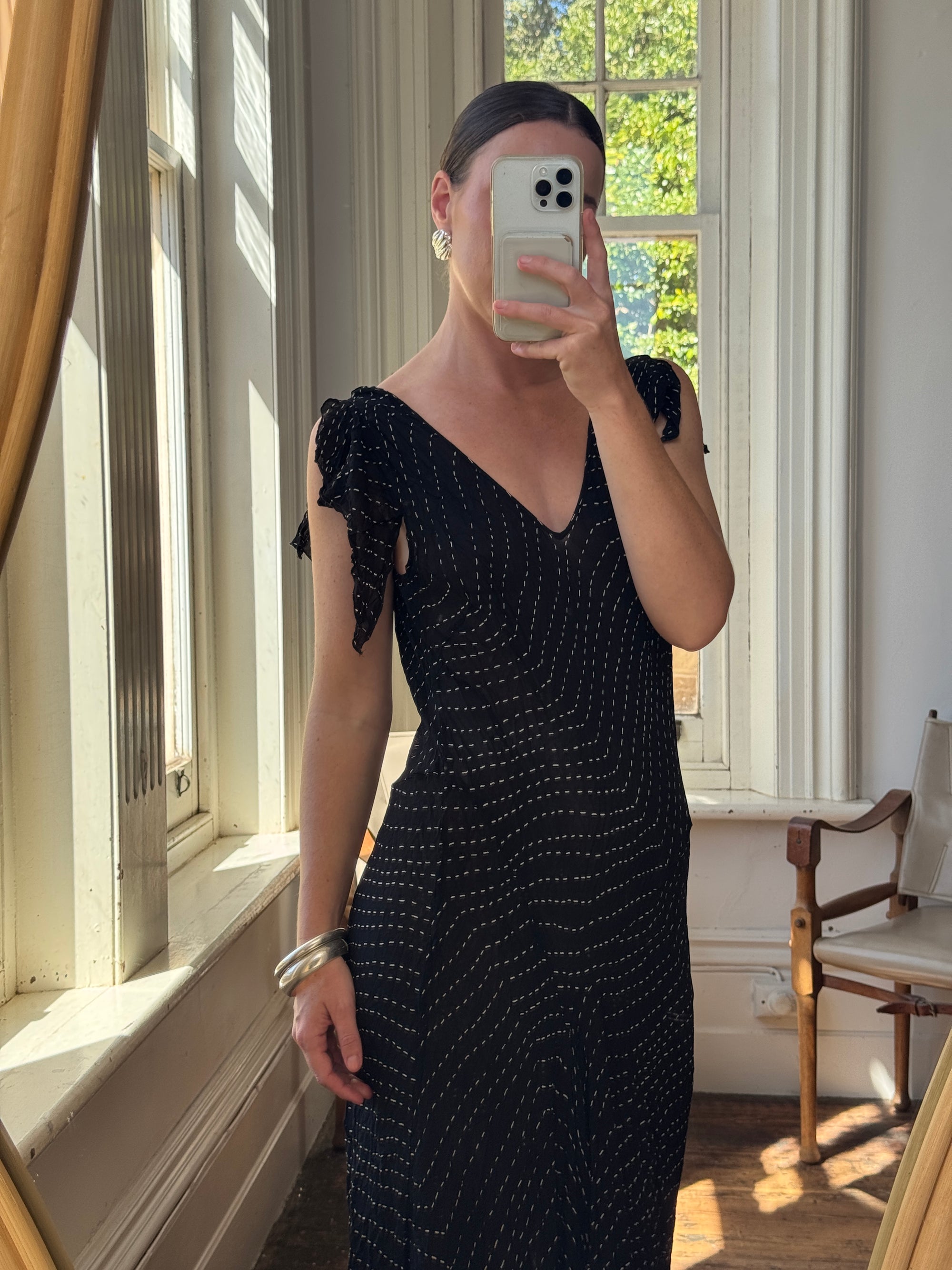 Vintage 90s Crinkle Sheer Fairy Dress Noir