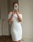 Vintage 90s White Pleated Beaded Fringe Mini Dress