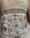Vintage 90s Embroidered Waist Strapless Wedding Dress Creme