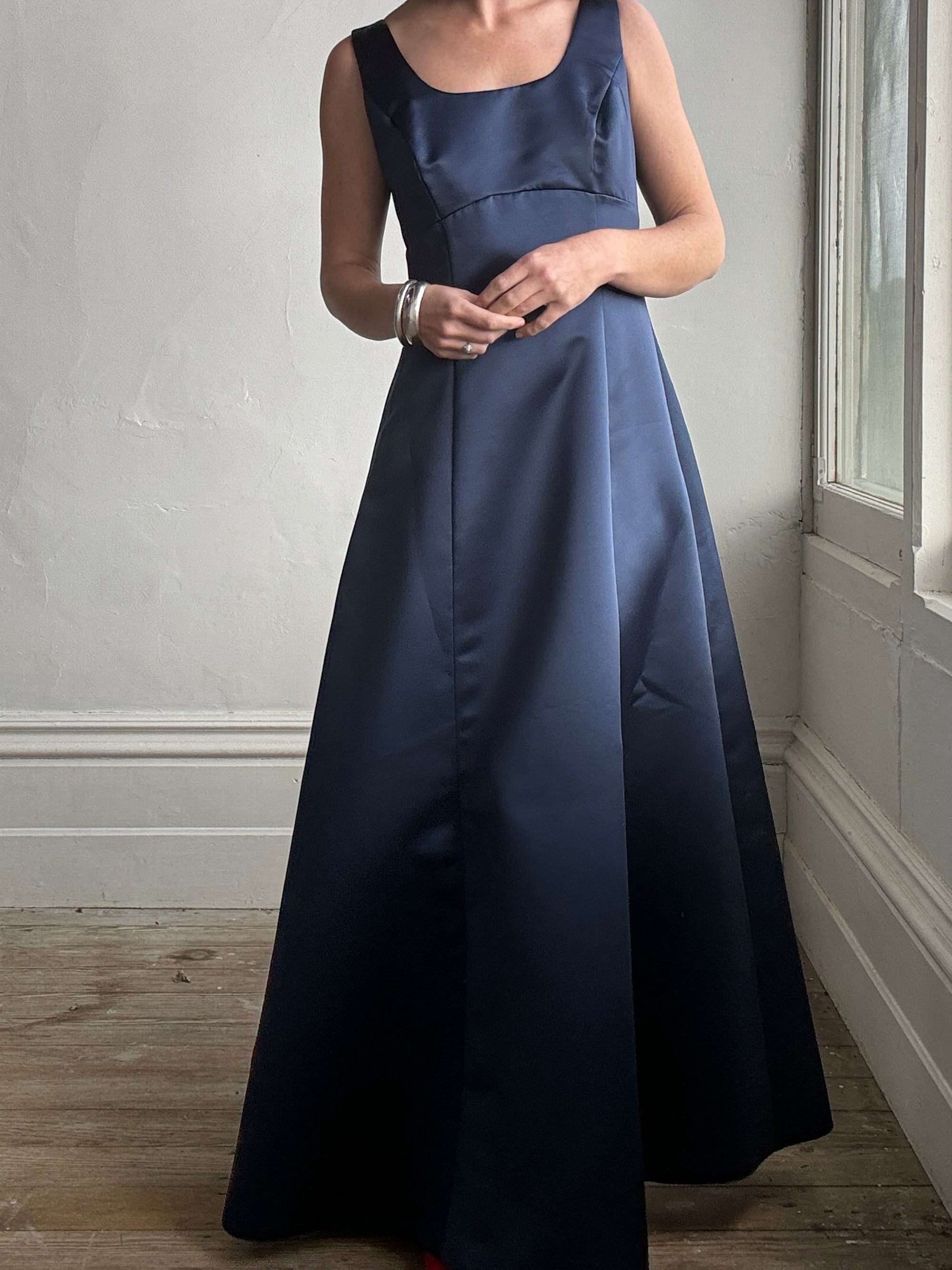 Vintage 90s Satin Bow Gown Navy