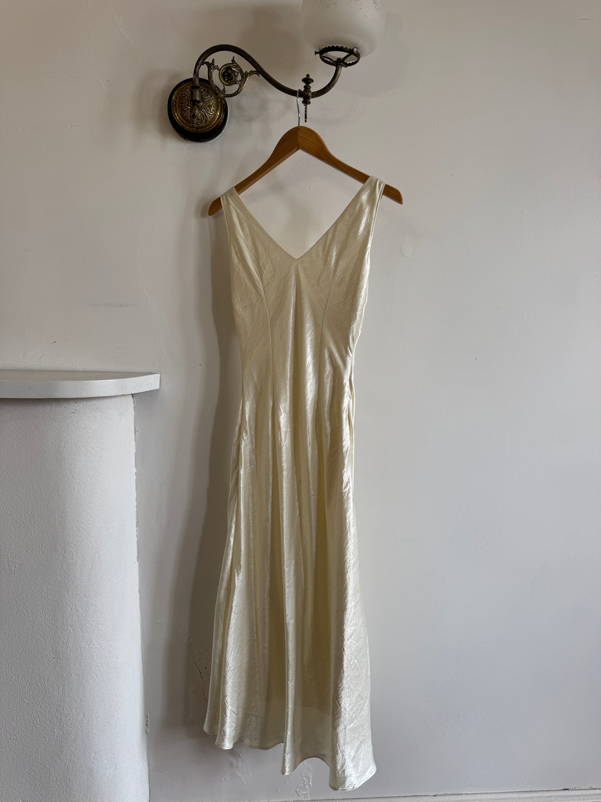 Vintage 90s Pearl Satin Bias Bridal Slip
