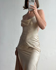 Vintage 90s Pure Silk Bias Cut Split Gown Champagne