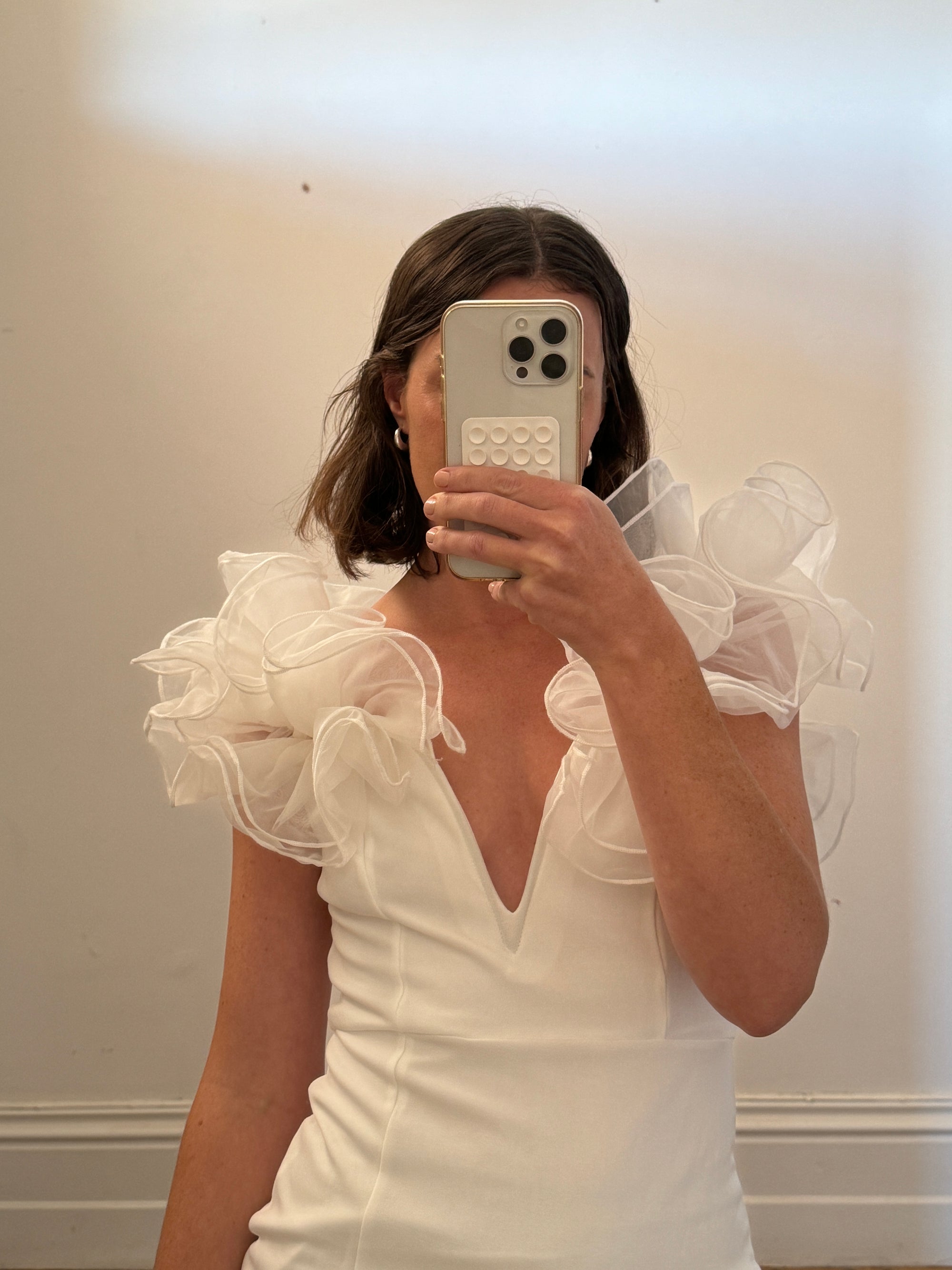Vintage 1980s Frou Frou Body Con Dress White