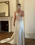 Vintage 90s Italian Naked Embroidered Satin Wedding Dress