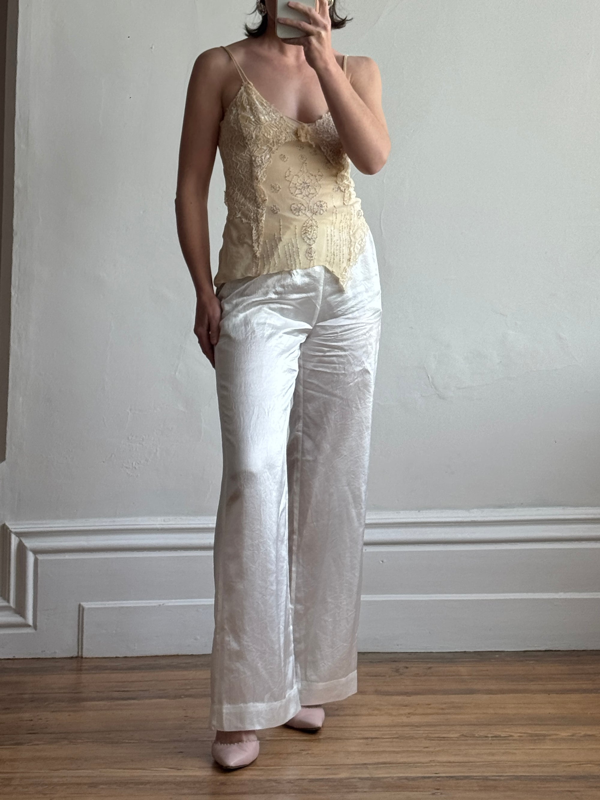 Vintage 90s DKNY Pure Silk Embroidered Camisole Creme