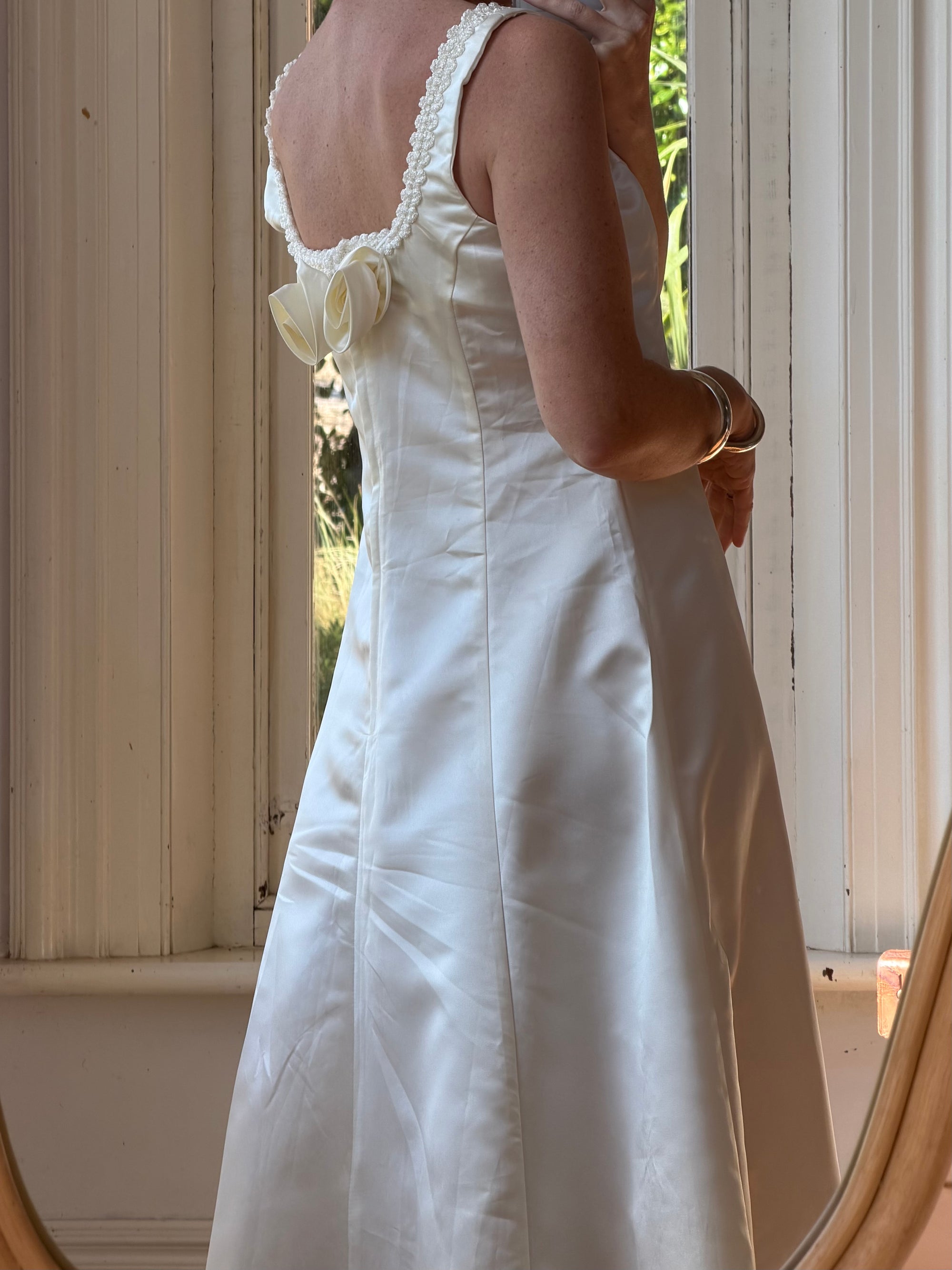 Vintage 90s Satin Rope Embroidered Slip Wedding Dress