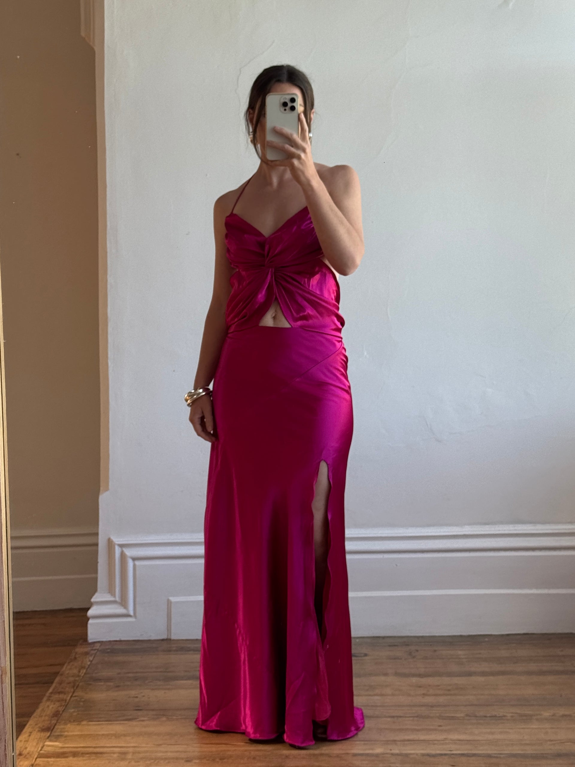 strapless open back dress Pink Floral Maxi Dress