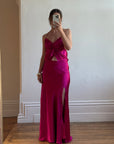 Vintage 90s Butterfly Fuchsia Silk Maxi Dress