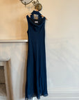 Vintage 90s Navy Cowl Neck Dress with Scarf