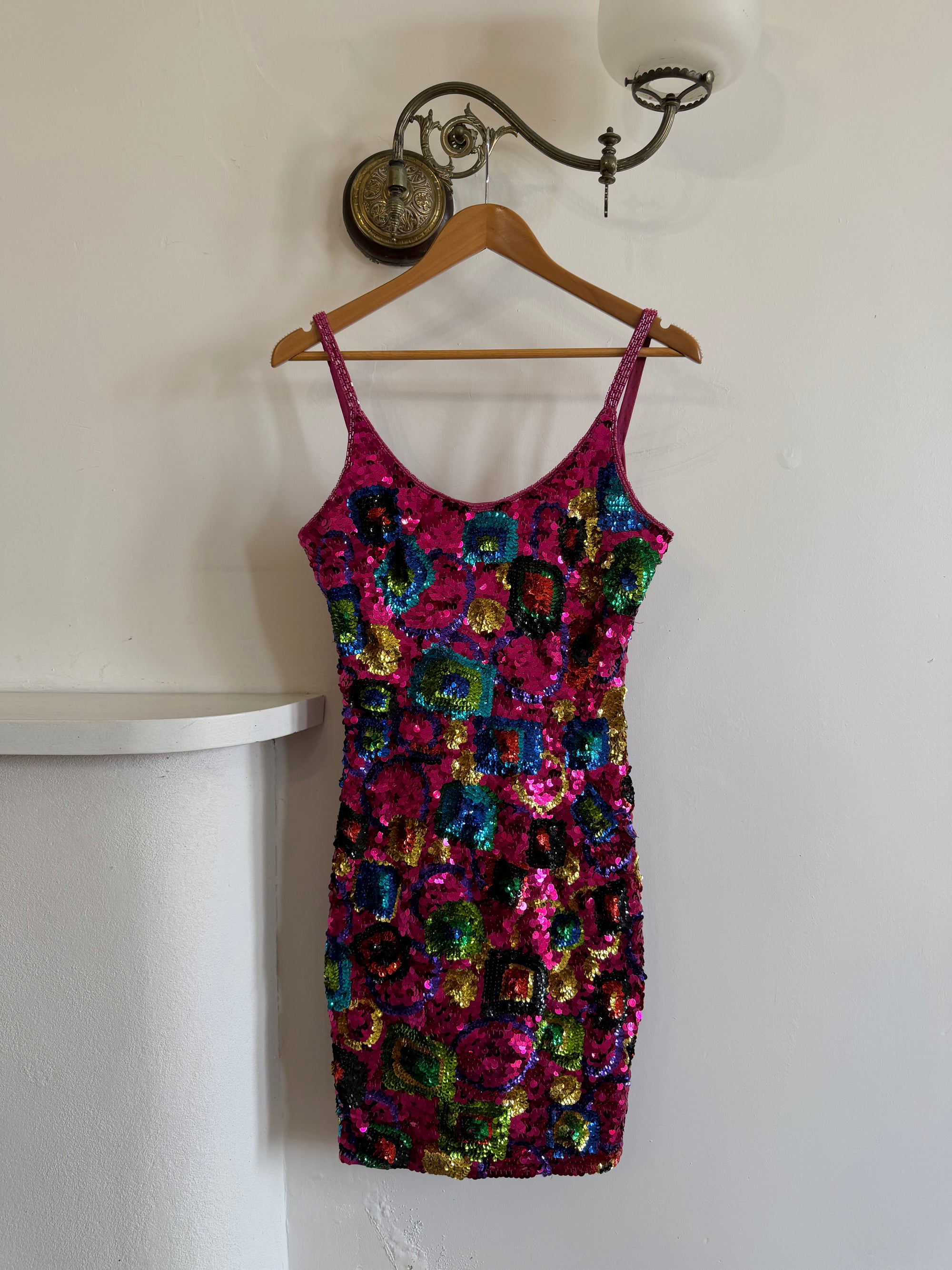 Vintage 90s Rainbow Disco Sequin Party Mini Dress