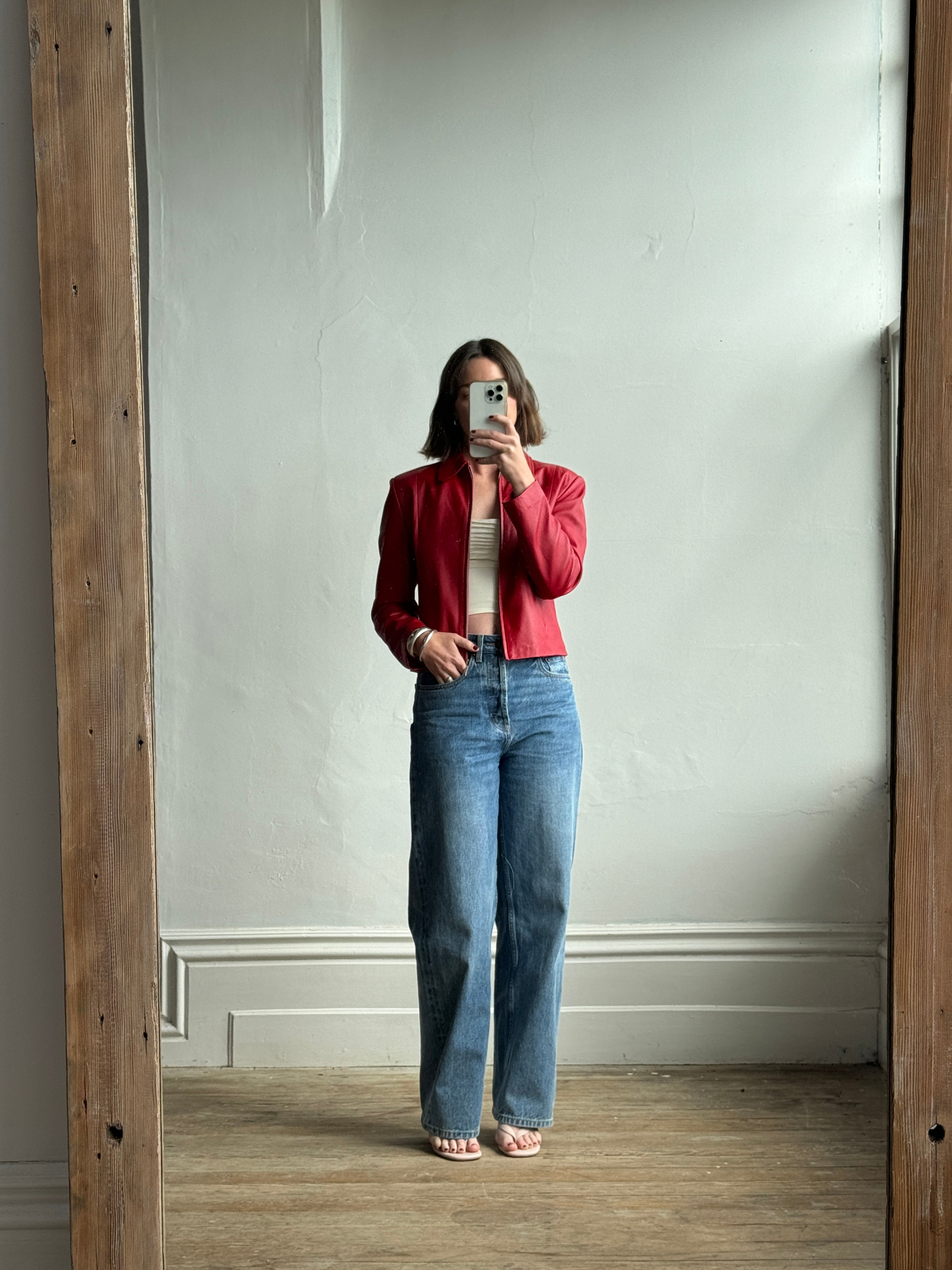 Vintage 90s Zip Front Leather Jacket Red