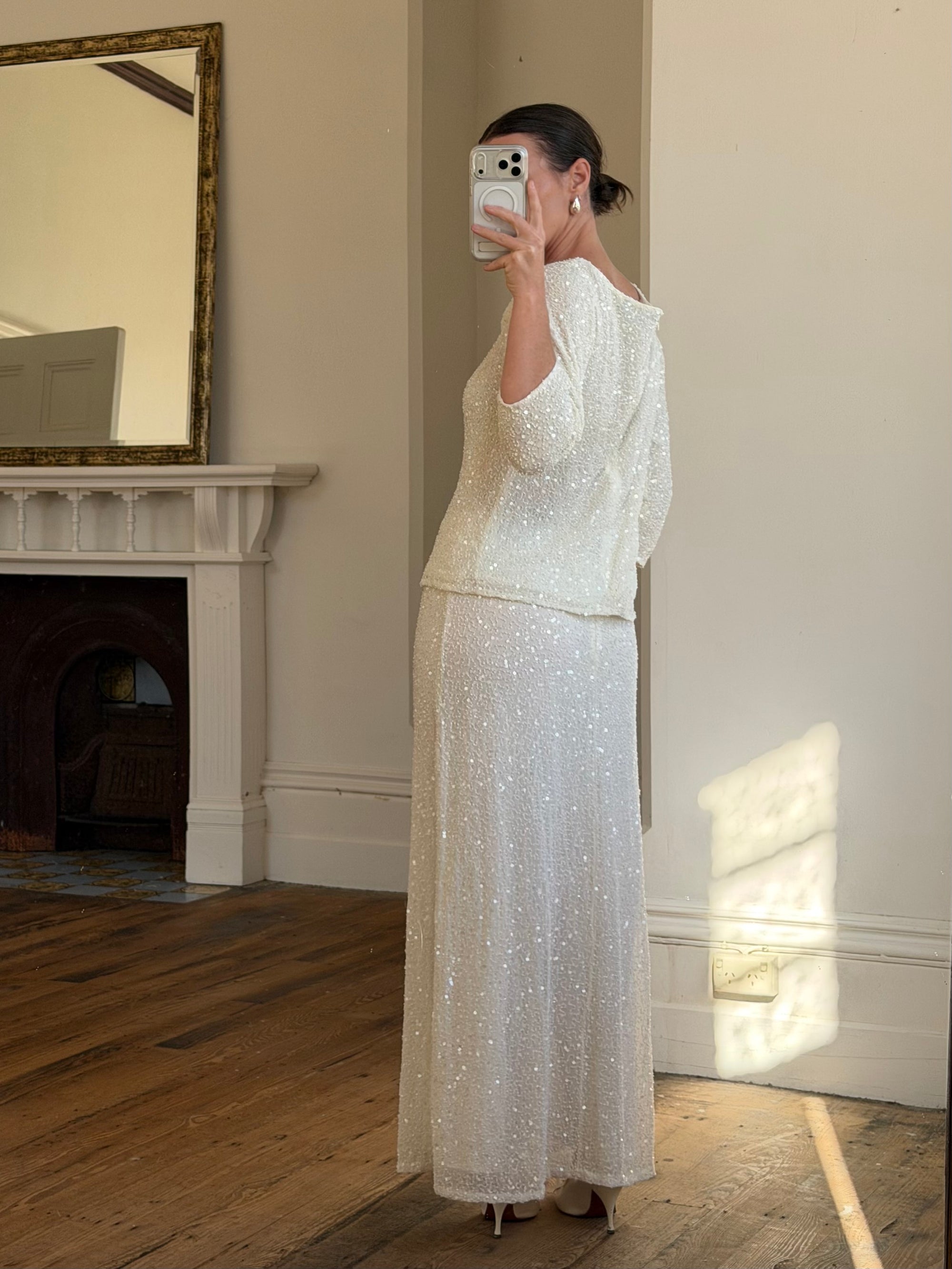 Vintage 80s Sequin Pure Silk Two Piece Bridal Set