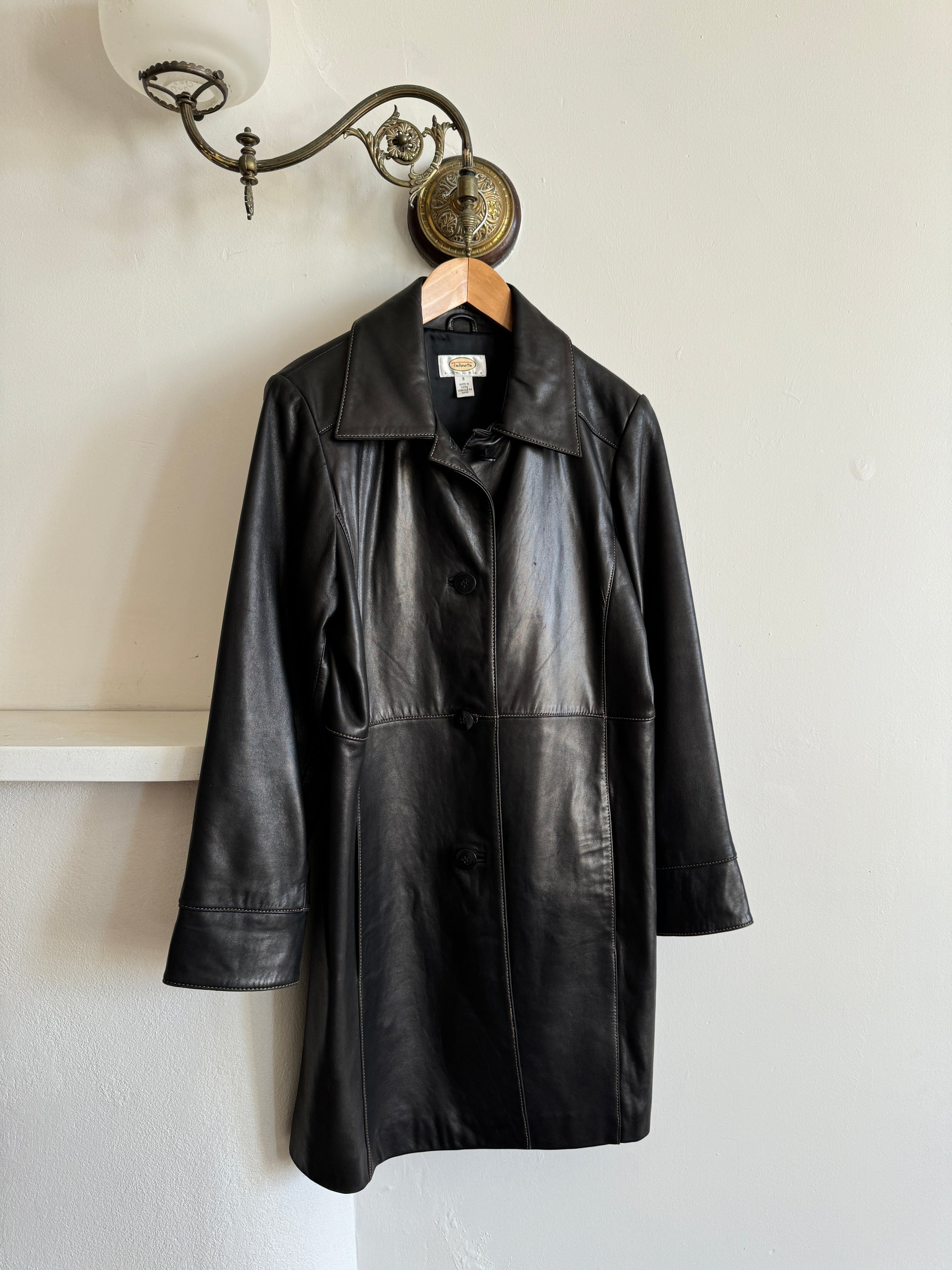 Vintage Leather Contrast Stitch Panelled Trench