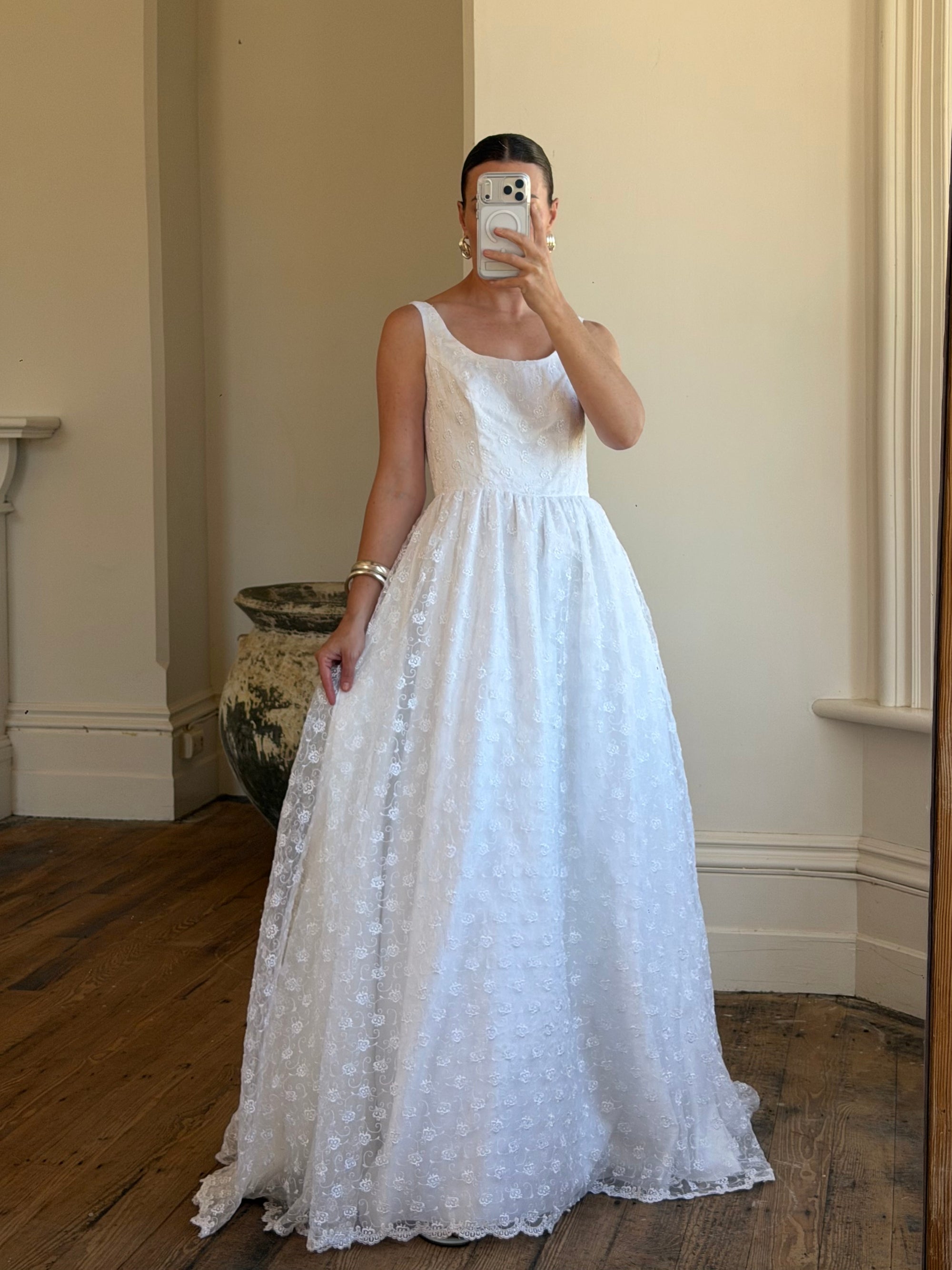 Vintage 90s Scoop Neck Floral Wedding Dress