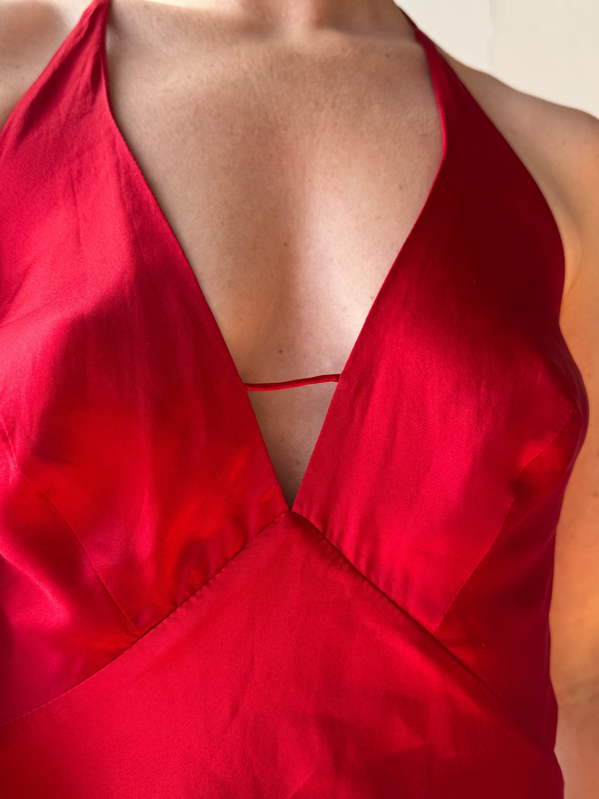 Vintage 90s Pure Silk High Low Halter Dress Scarlett