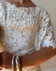 Vintage 60s Embroidered Floral Bridal Midi