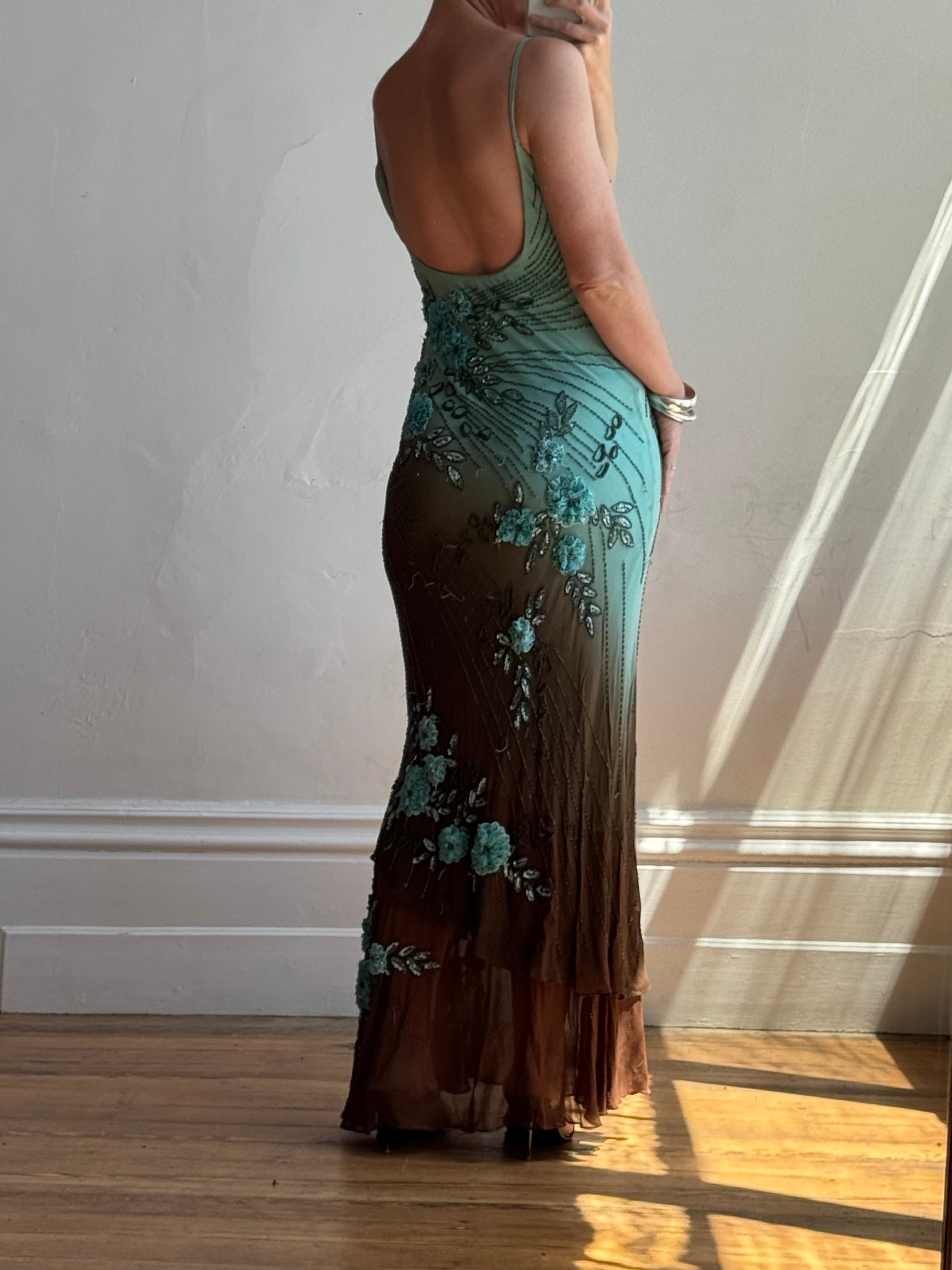 Vintage 90s Rare Ombre Embellished Mermaid Dress