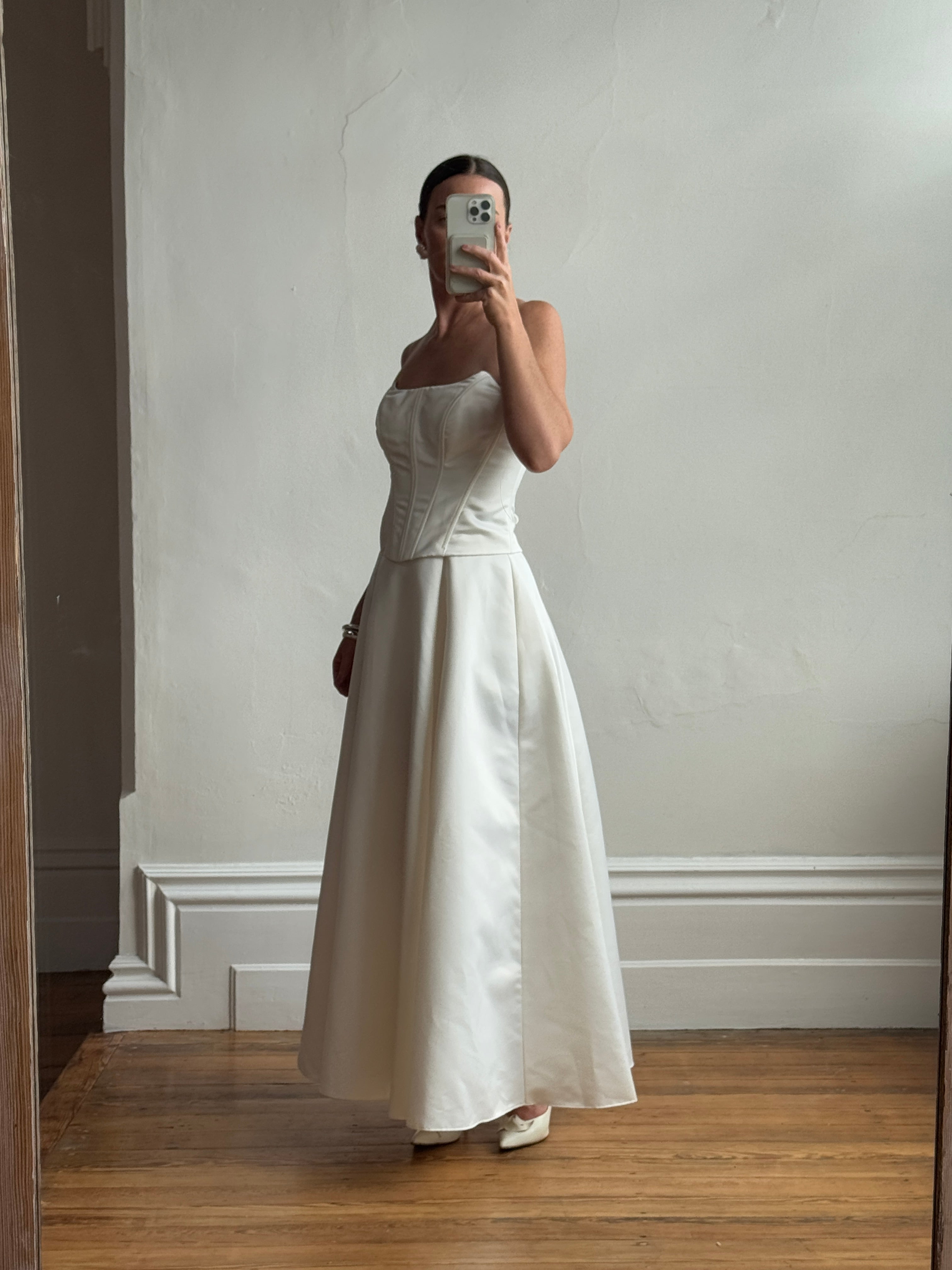 Vintage 90s Corseted Satin Lace Up Wedding Dress