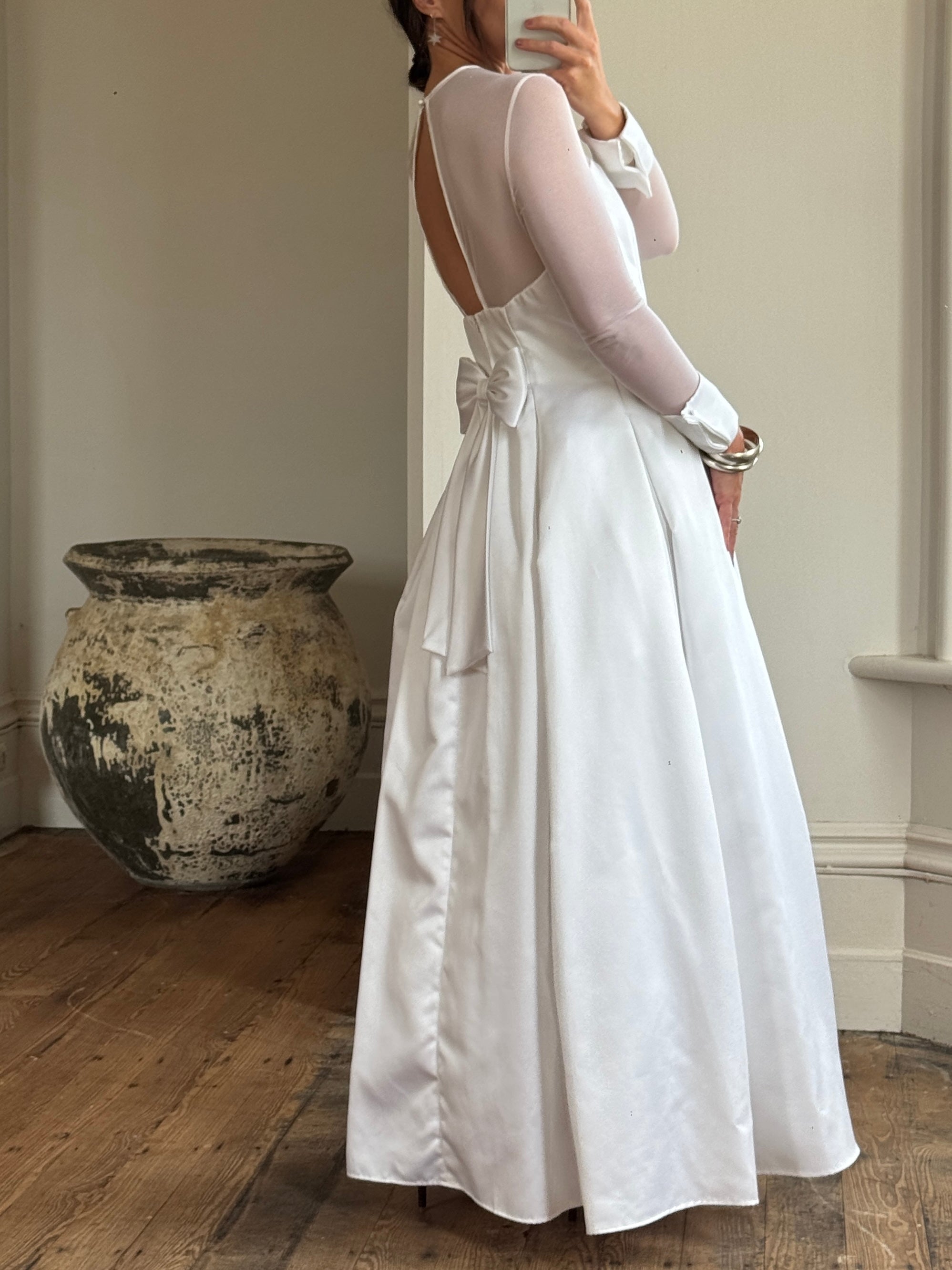 Vintage 90s Tailored Mesh Long Sleeved Wedding Gown
