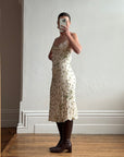 Vintage 90s Pure Silk Sequin Leaf Cowl Neck Dress