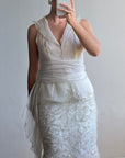 Vintage 90s Italian Organza Tie Top and Feather Skirt Bridal Set