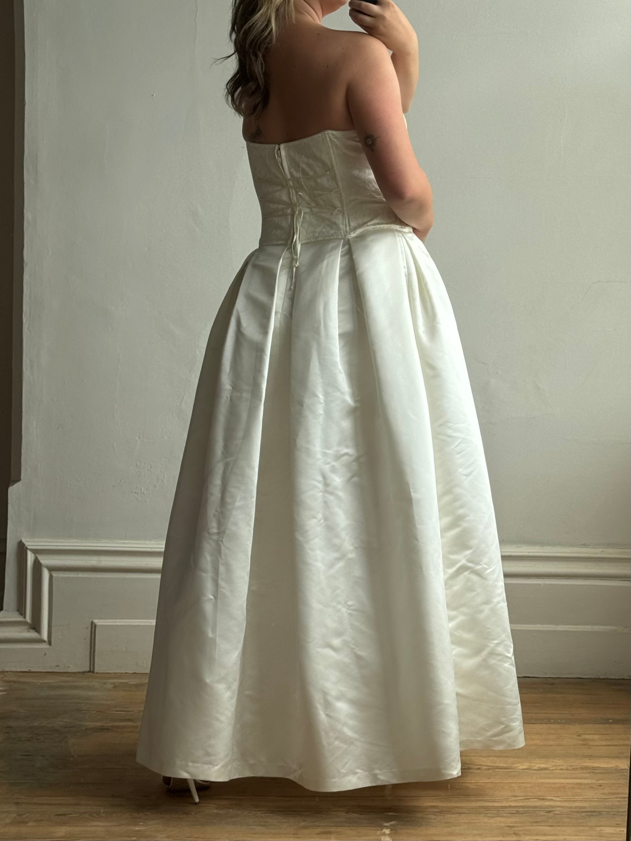 Vintage 90s Princess Satin Skirt and Jacquard Bustier Wedding Set