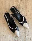Vintage 90s Italian Leather Contrast Slingback Mule