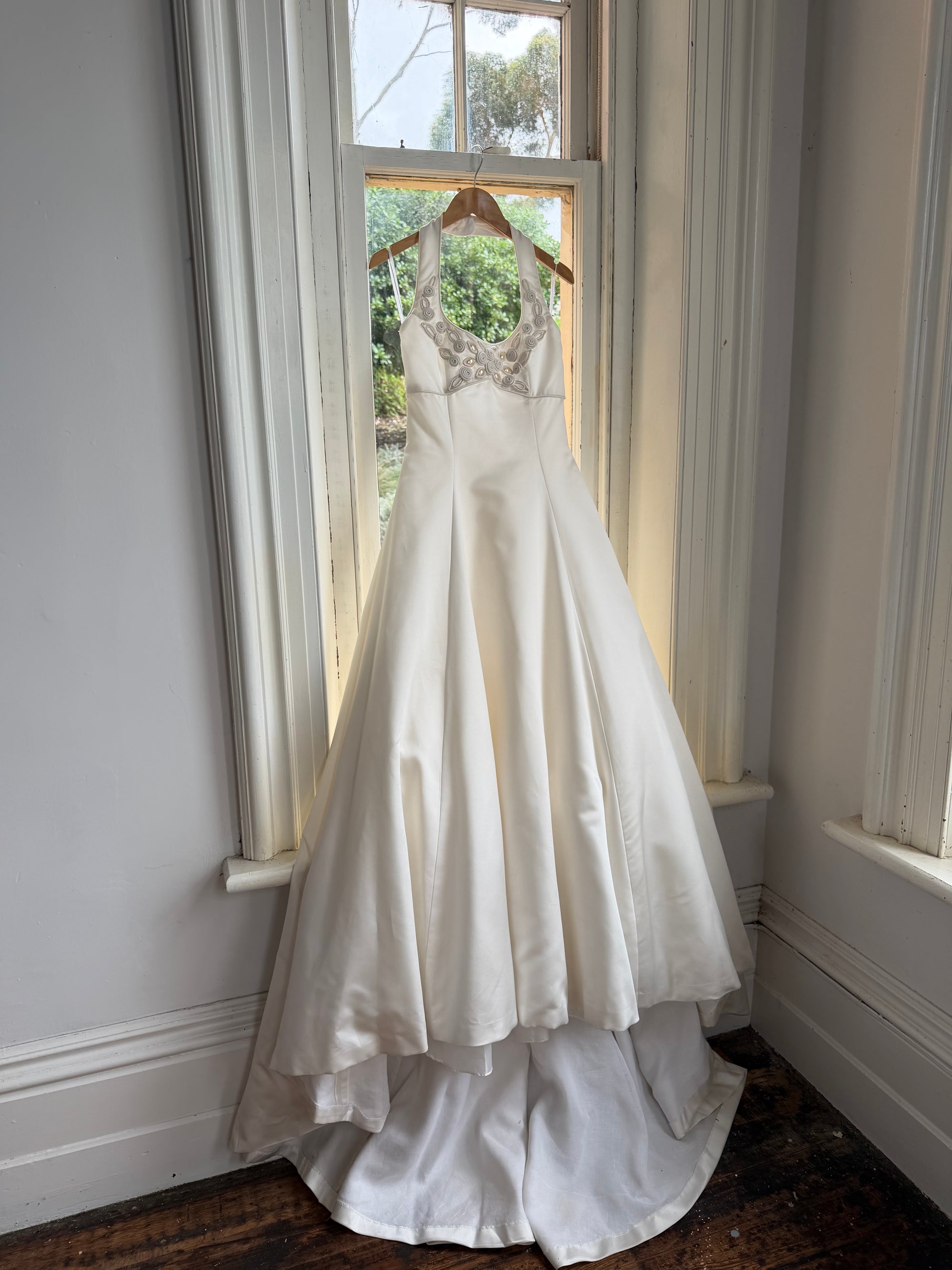 Vintage 90s Ivory Beaded Halter Bridal Ballgown