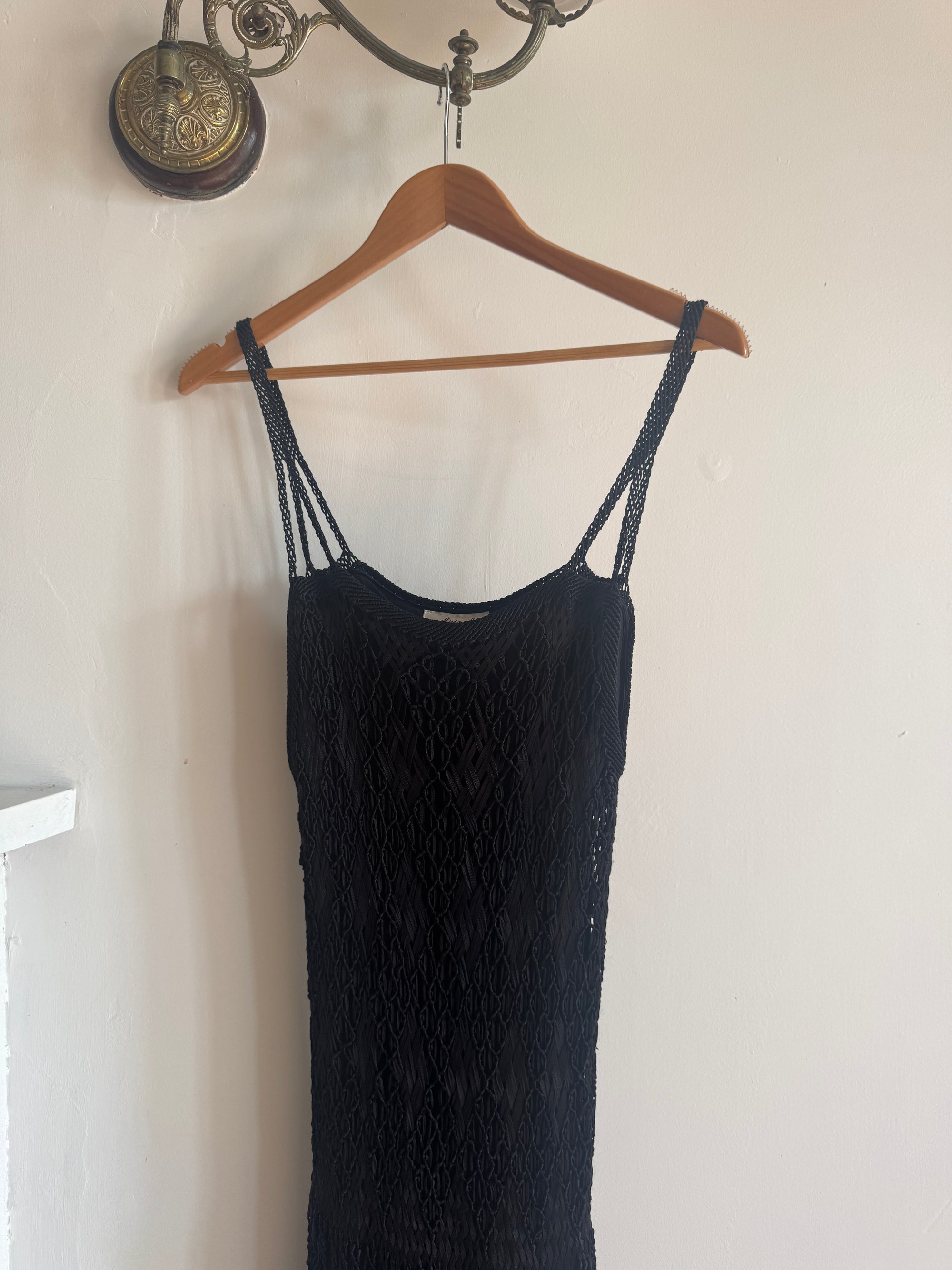 Vintage 90s Silk Crochet Tassel Midi Noir