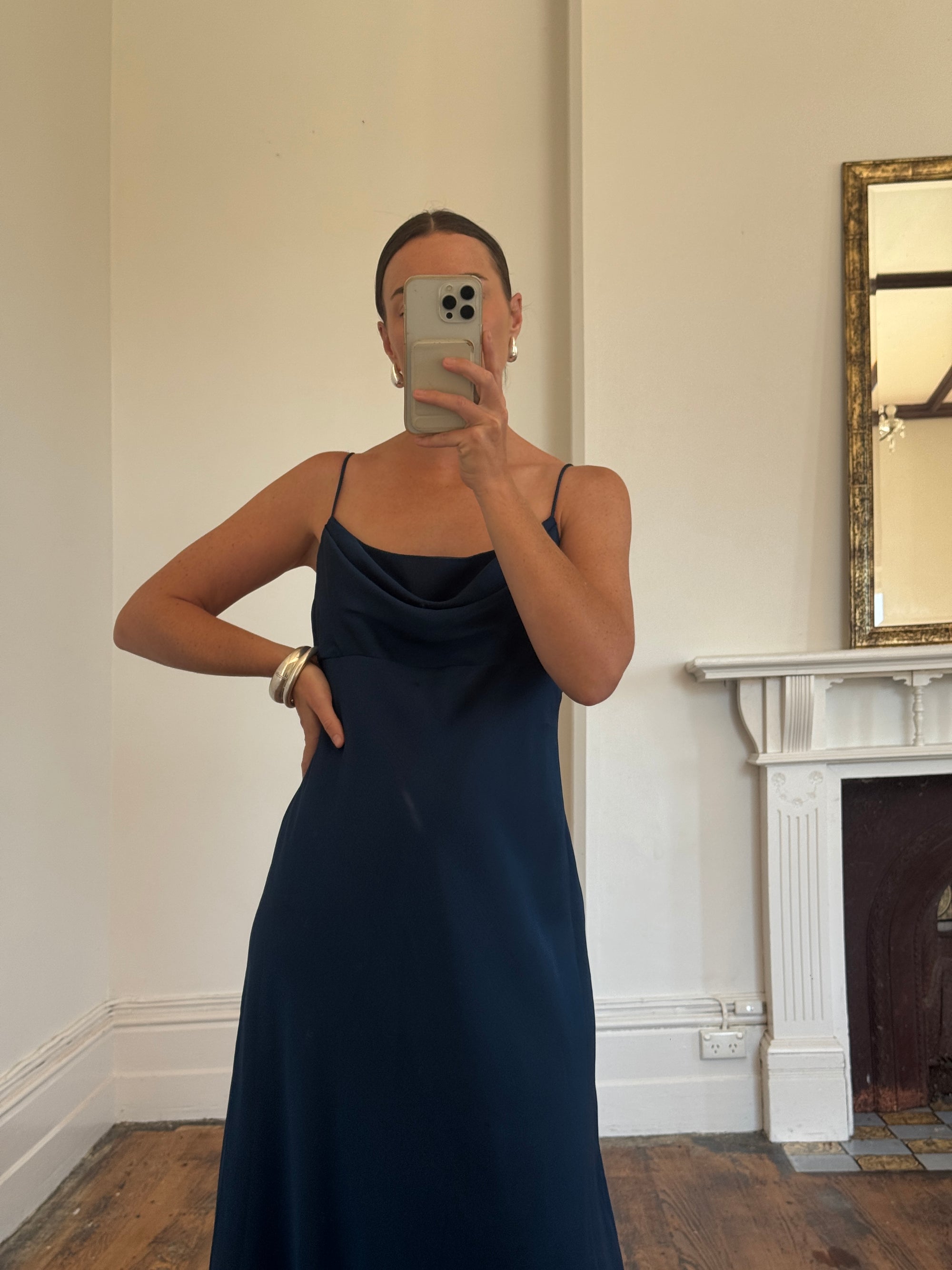 Vintage 90s Australian Made Navy Spaghetti Strap Dress