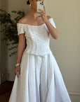 Vintage 90s Off Shoulder Box Pleat Wedding Gown