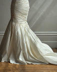 Vintage Y2K Pure Silk Taffeta Gathered Fishtail Wedding Gown