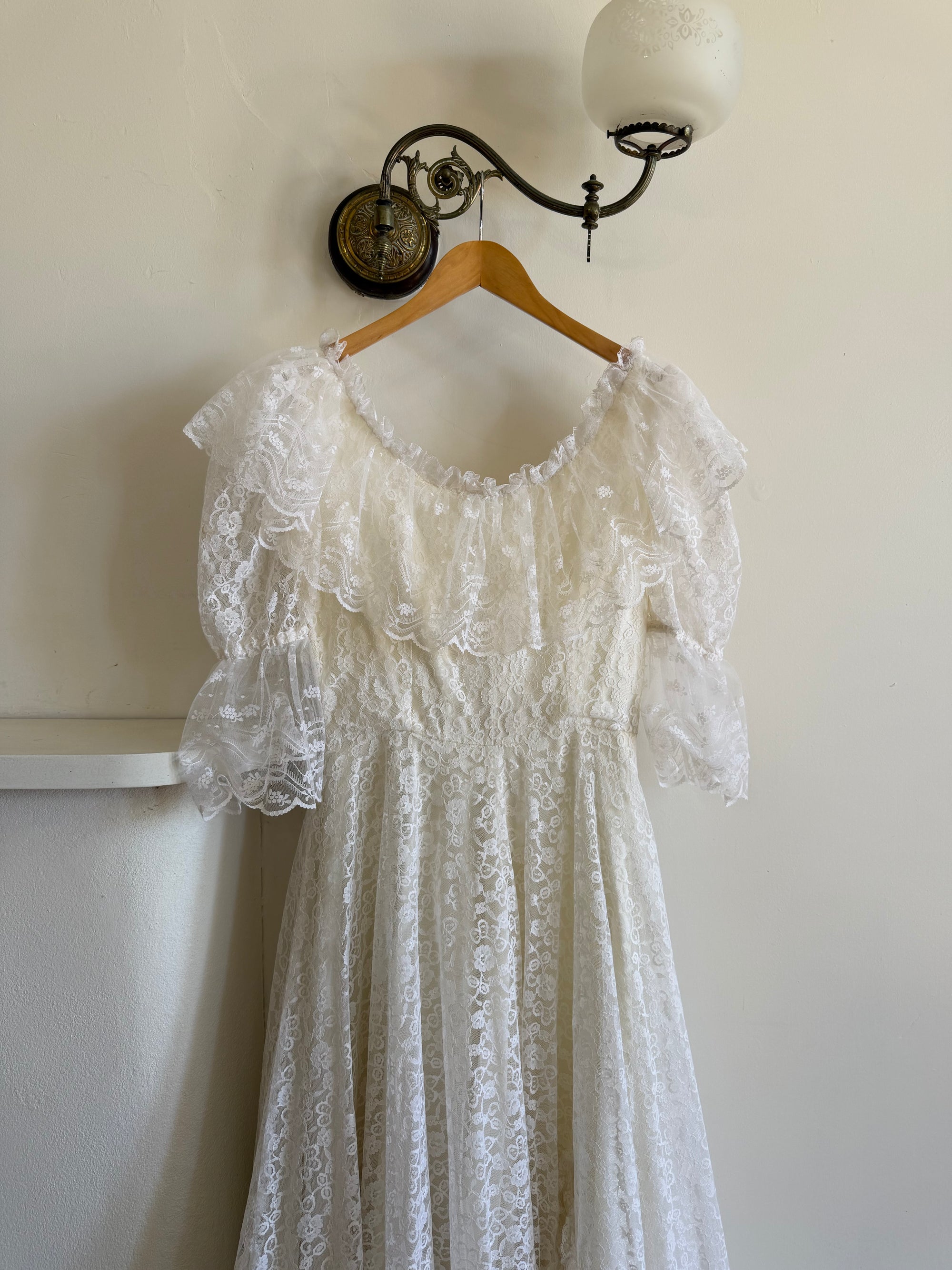 Vintage 70s Lace Prairie Wedding Dress