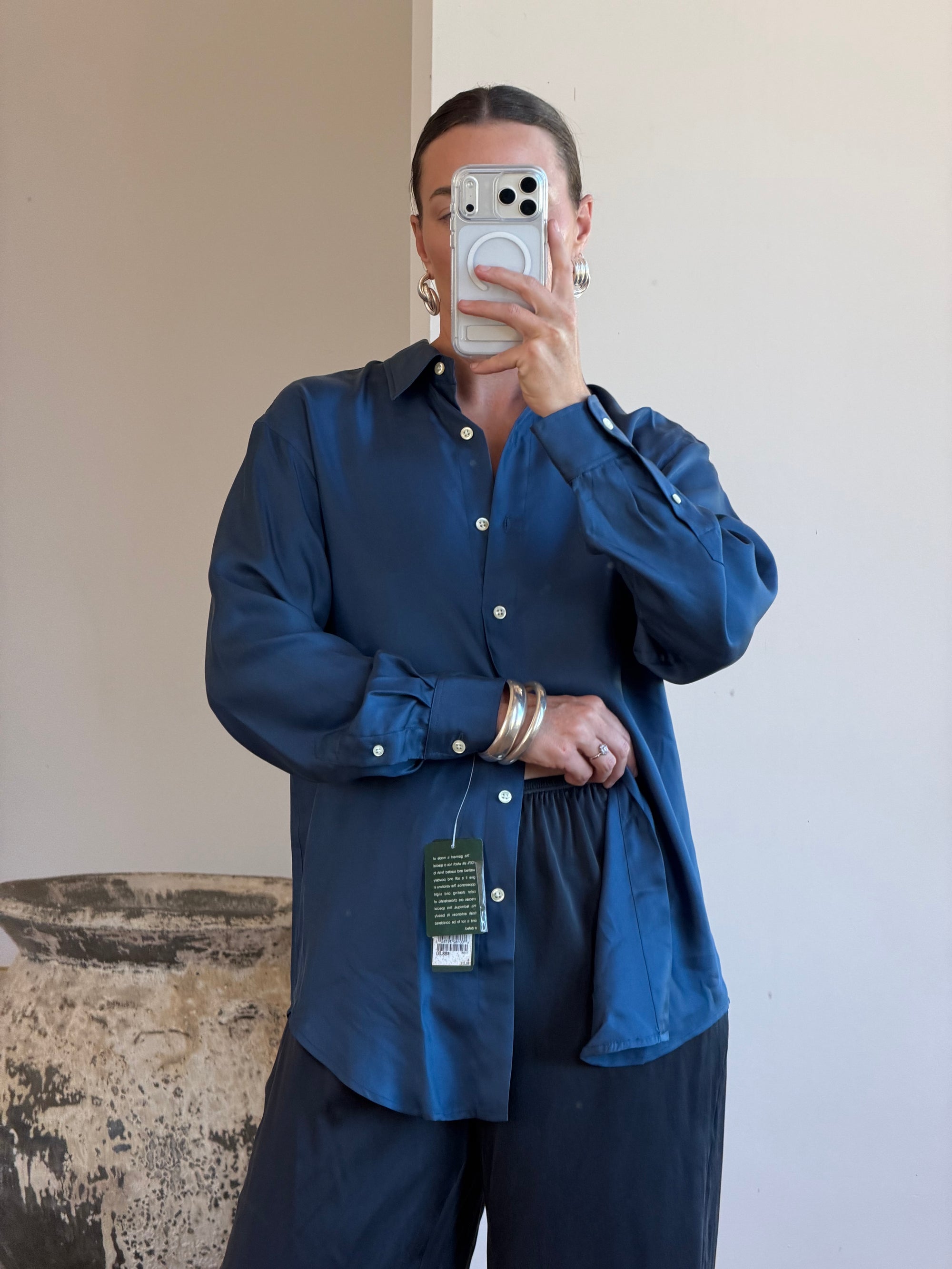 Vintage 90s Ralph Lauren Silk Shirt Teal