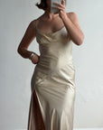 Vintage 90s Pure Silk Bias Cut Split Gown Champagne