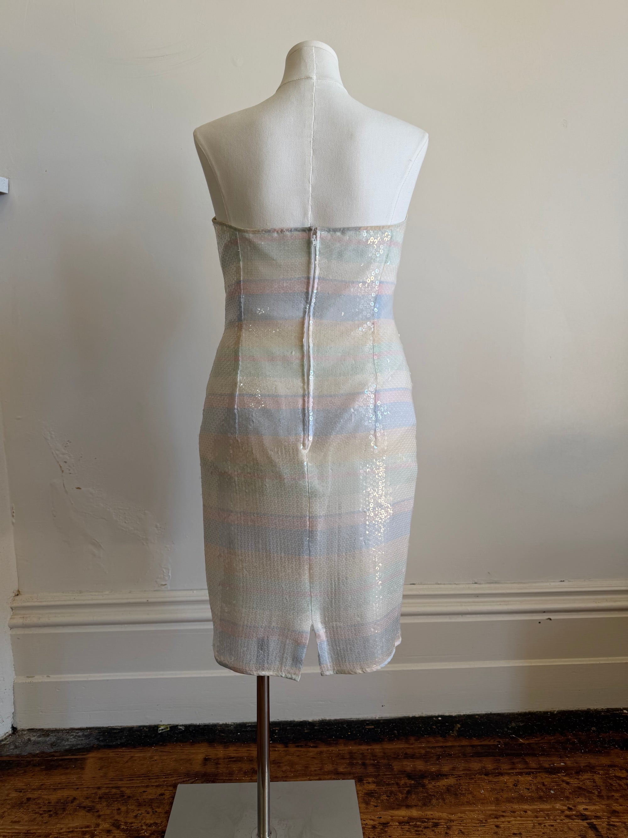 Vintage 90s Pure Silk Pastel Sequin Party Dress
