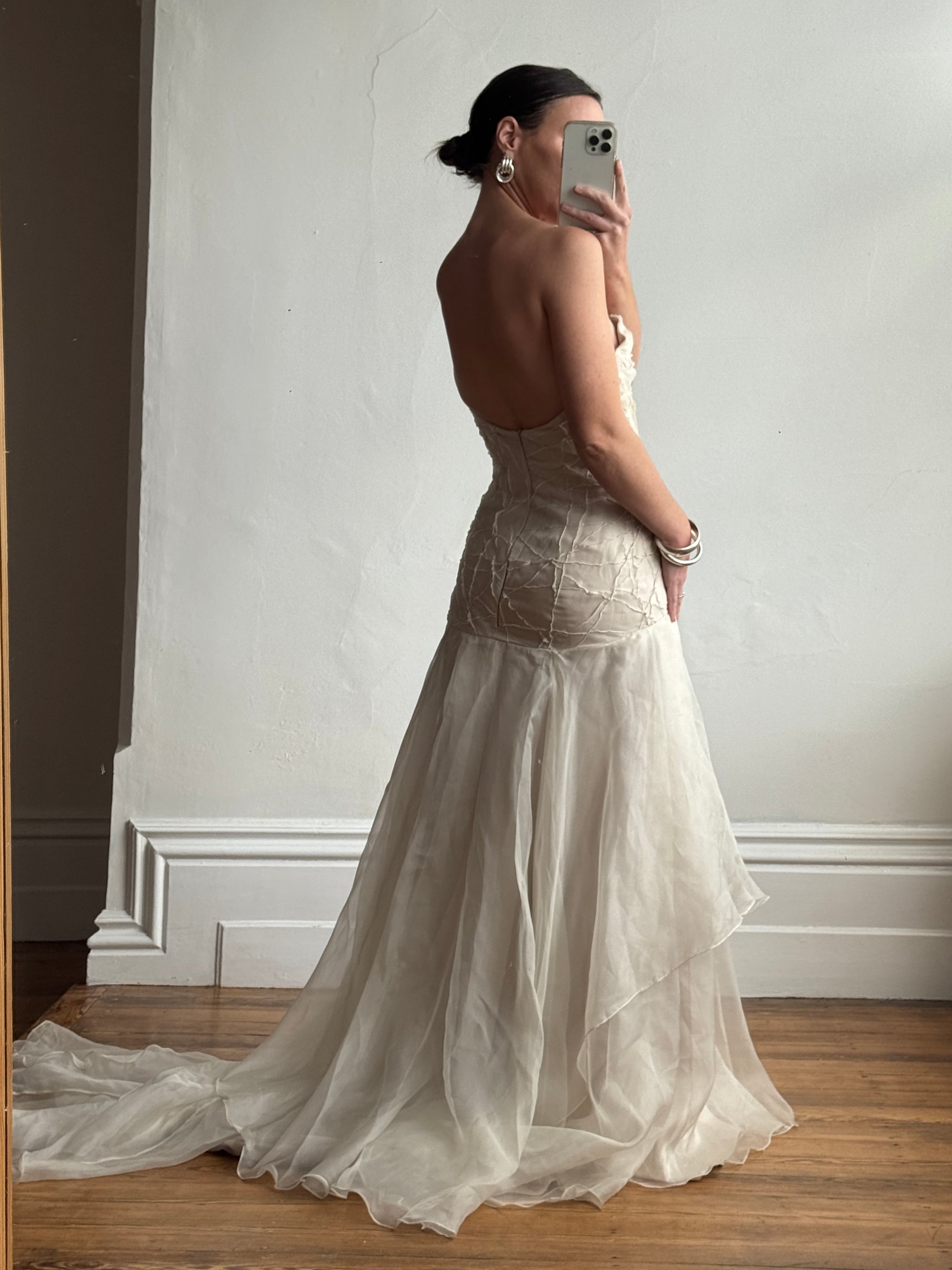Vintage 90s Pure Silk Couture Origami Wedding Dress